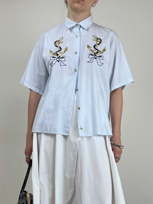 Camicia vintage in cotone con ricamo