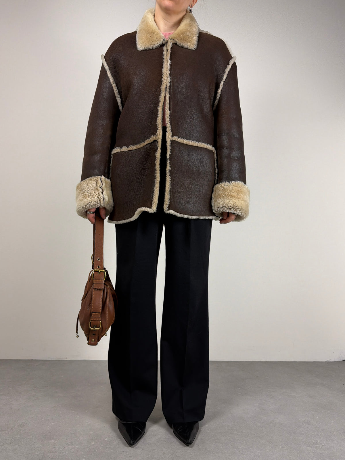 Shearling vintage made in Italy marrone con pelo beige