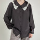 Camicia in pura seta con colletto in pizzo