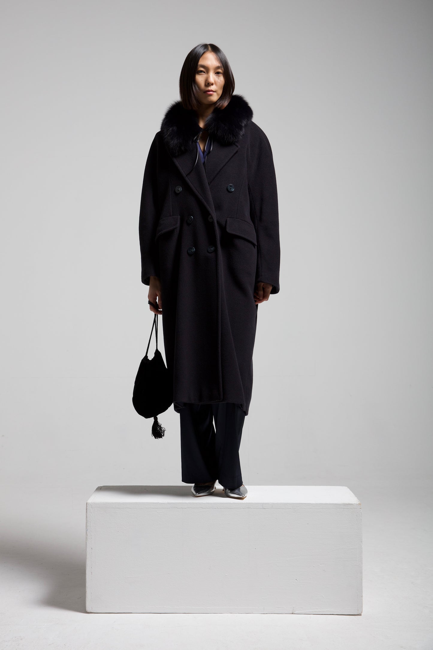 Cappotto a doppiopetto in lana blu