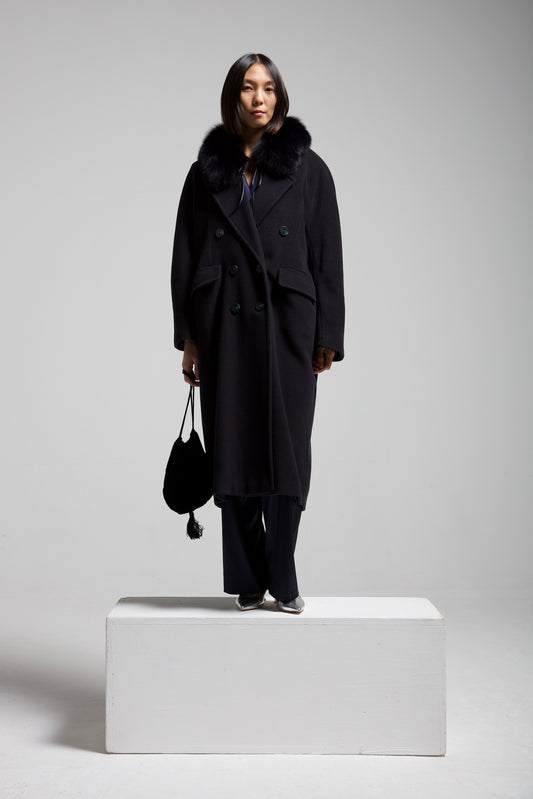 Cappotto a doppiopetto in lana blu