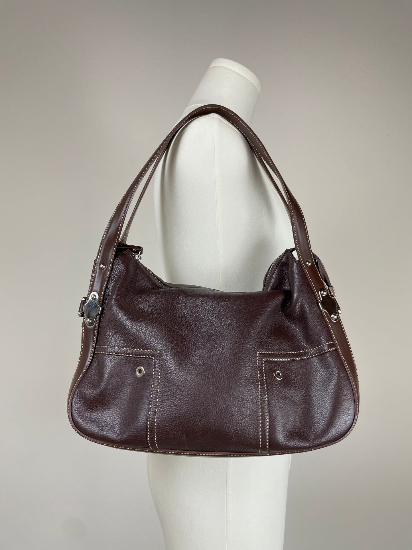 Borsa vintage in vera pelle marrone