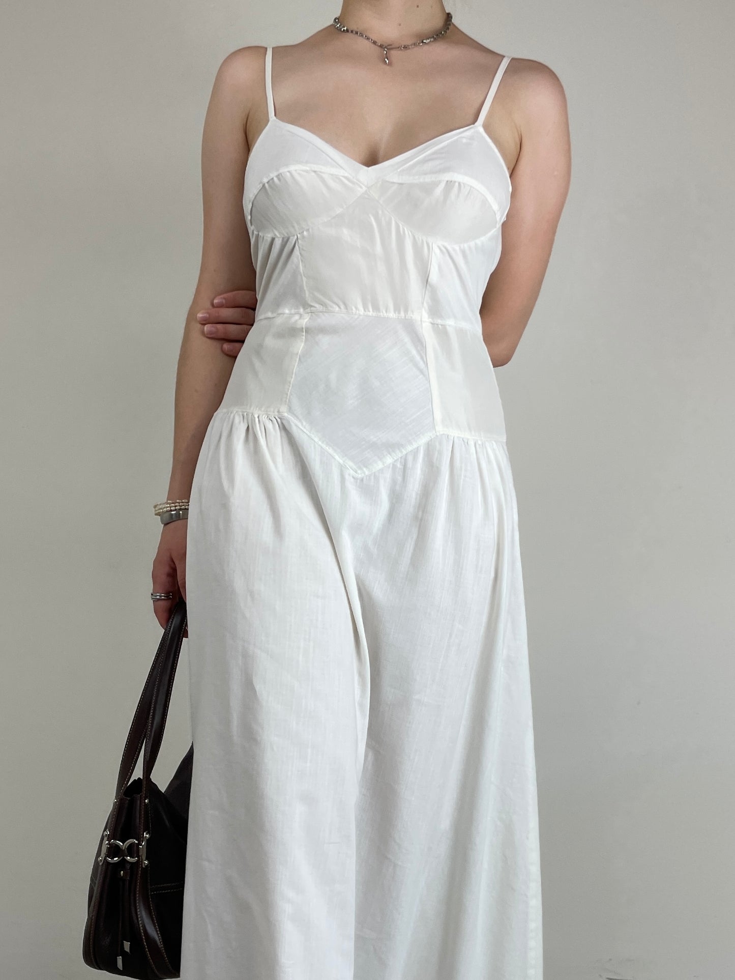 Abito lungo bustier con inserti in seta