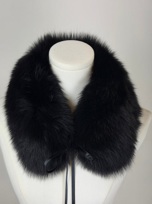 Colletto vintage in vera pelliccia di volpe nero