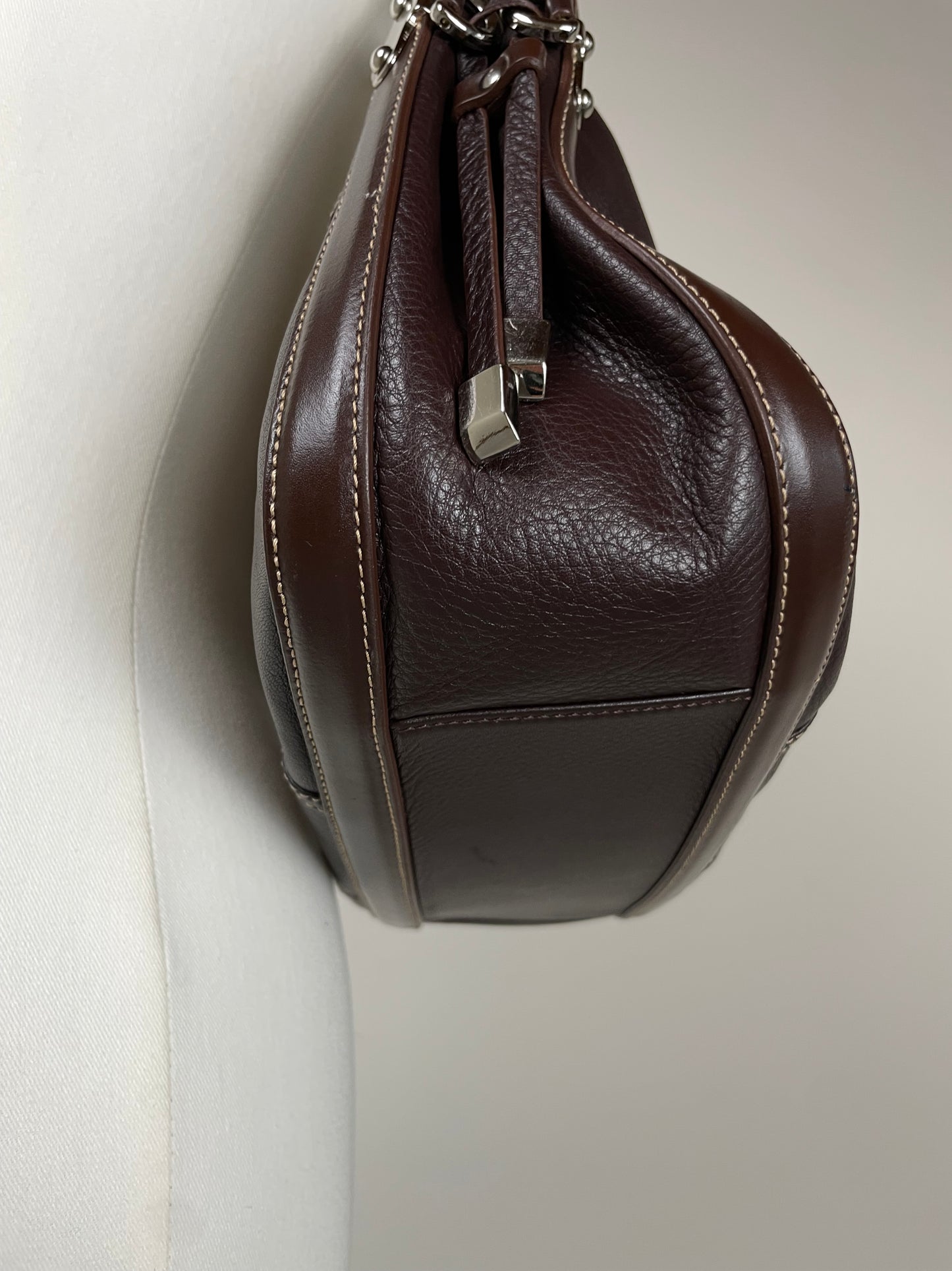Borsa vintage in vera pelle marrone
