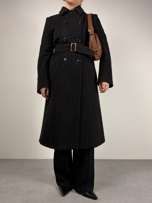 Cappotto gessato in lana e angora made in Italy