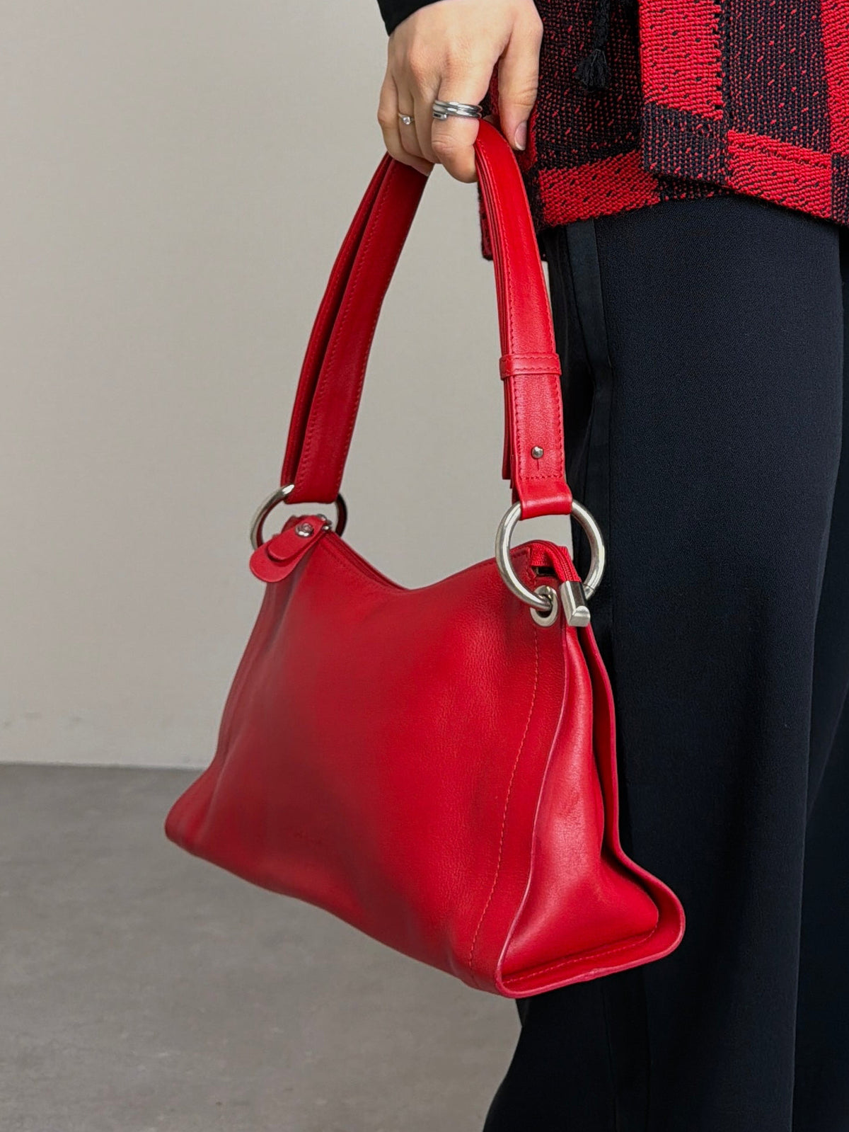 Borsa a spalla o a tracolla in vera pelle rossa