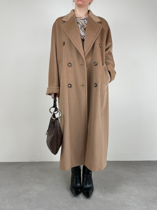 Cappotto vintage cammello in lana, angora e cashmere