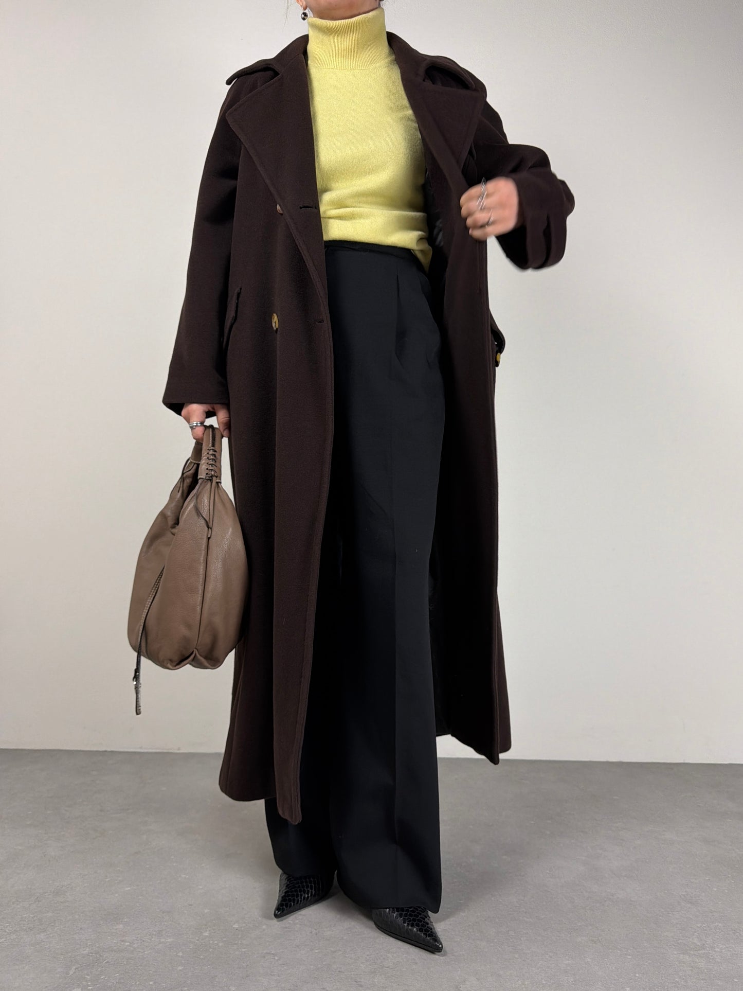 Cappotto lungo in lana color cioccolato