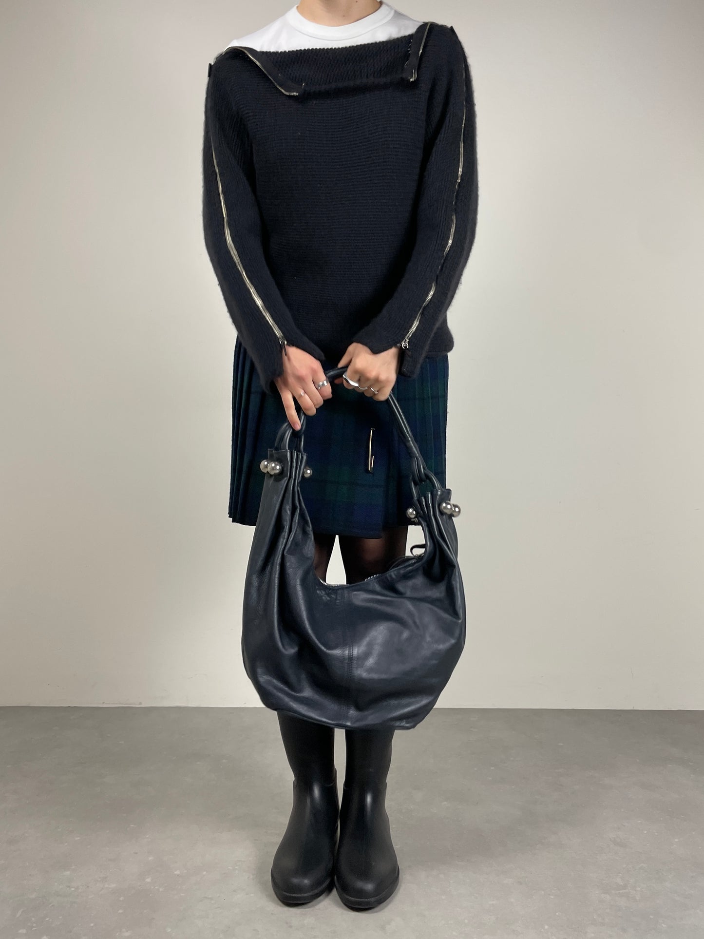 Maglione in 100% puro cashmere blu con zip sulle maniche