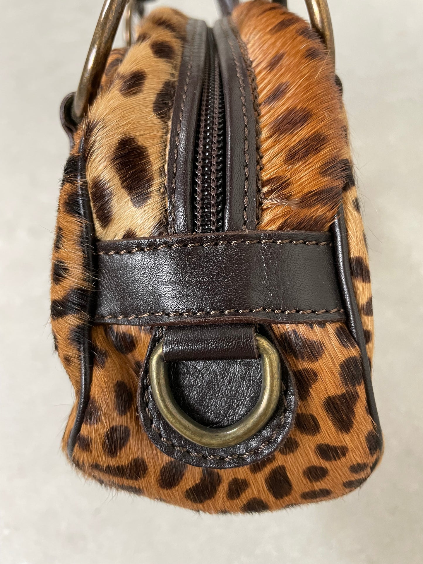 Borsa in vera pelle cavallino con stampa leopardata