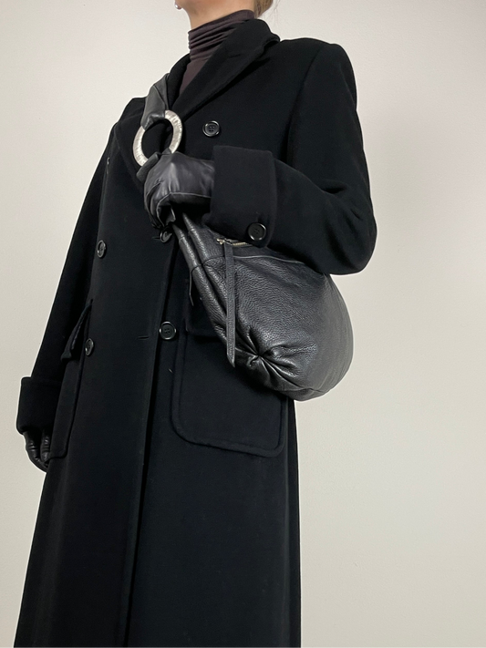 Maxi borsa hobo in vera pelle nera