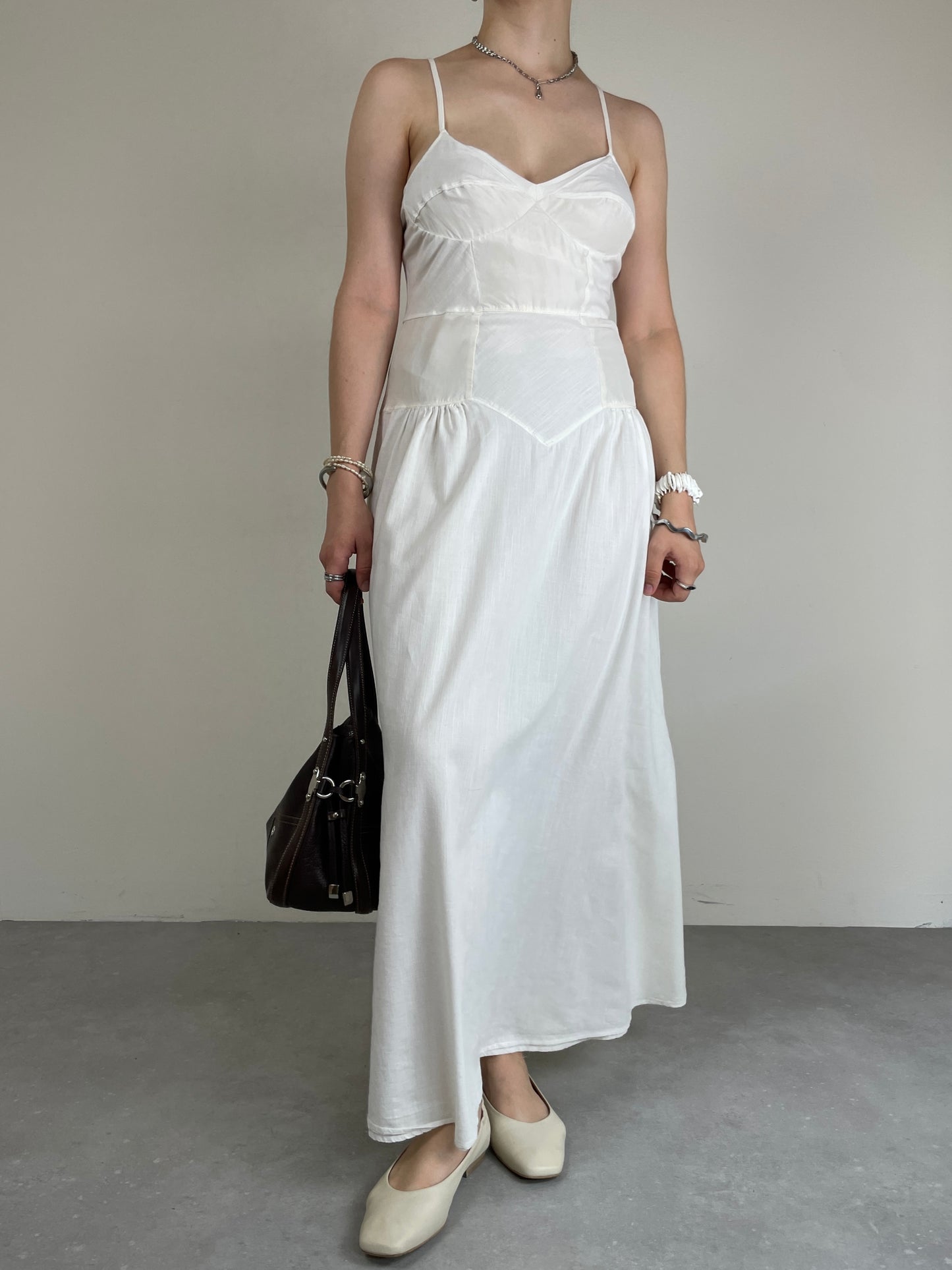 Abito lungo bustier con inserti in seta