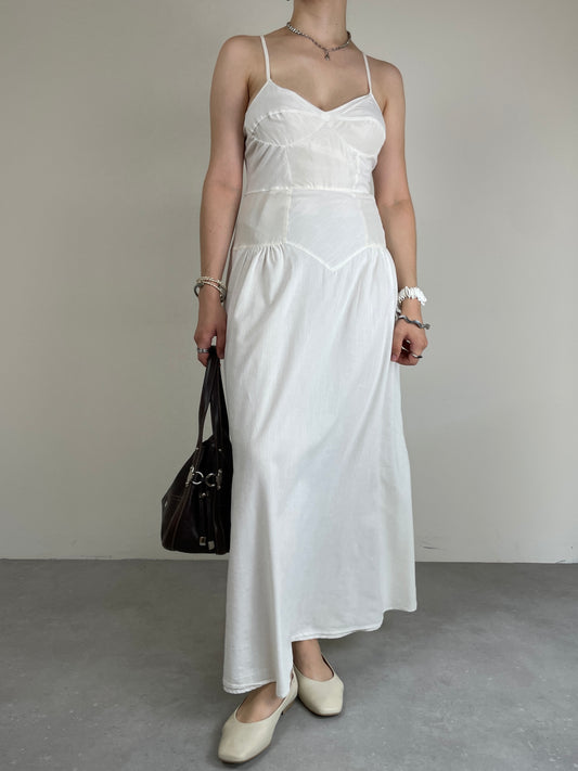 Abito lungo bustier con inserti in seta