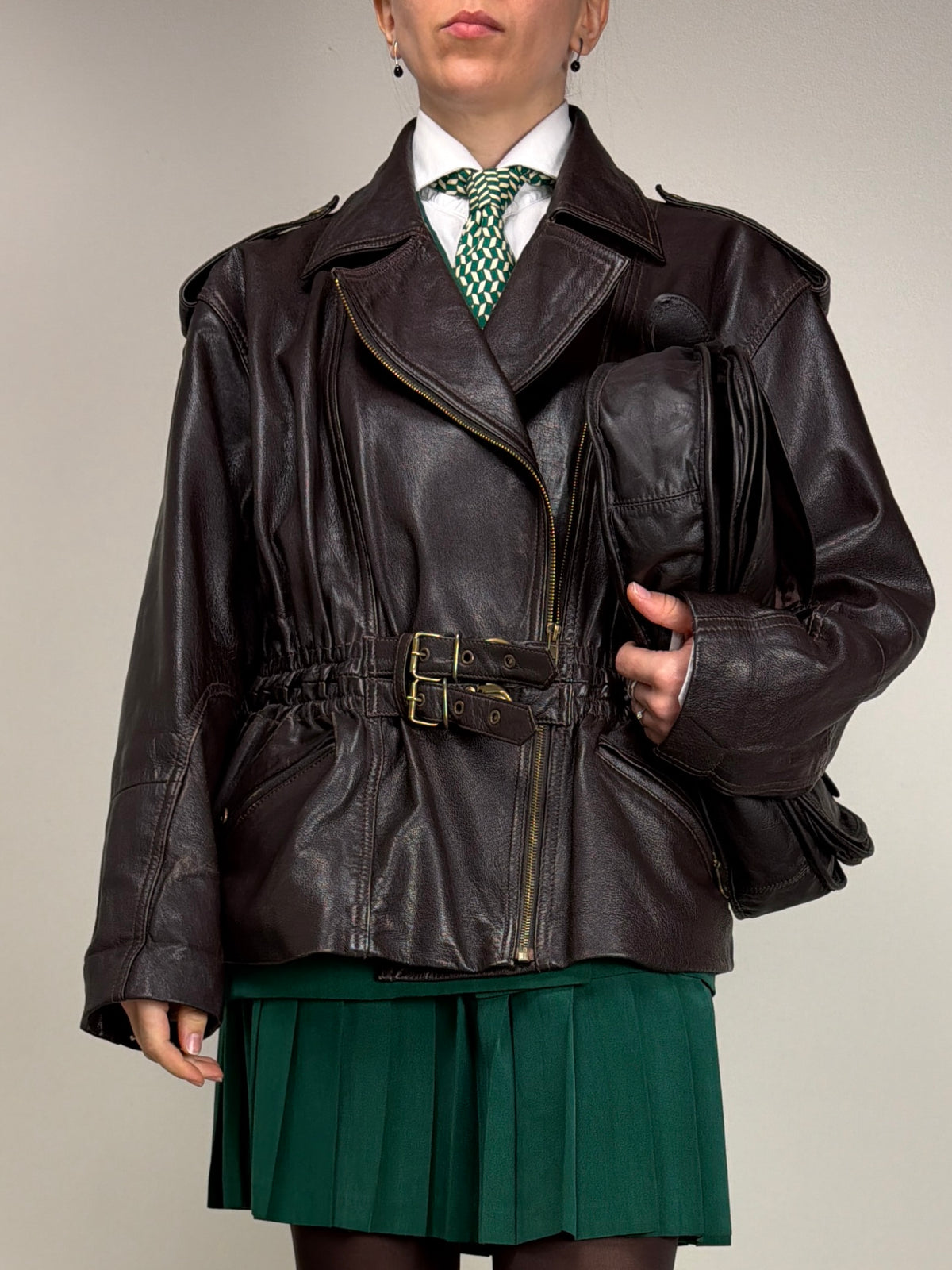Giacca vintage in vera pelle marrone