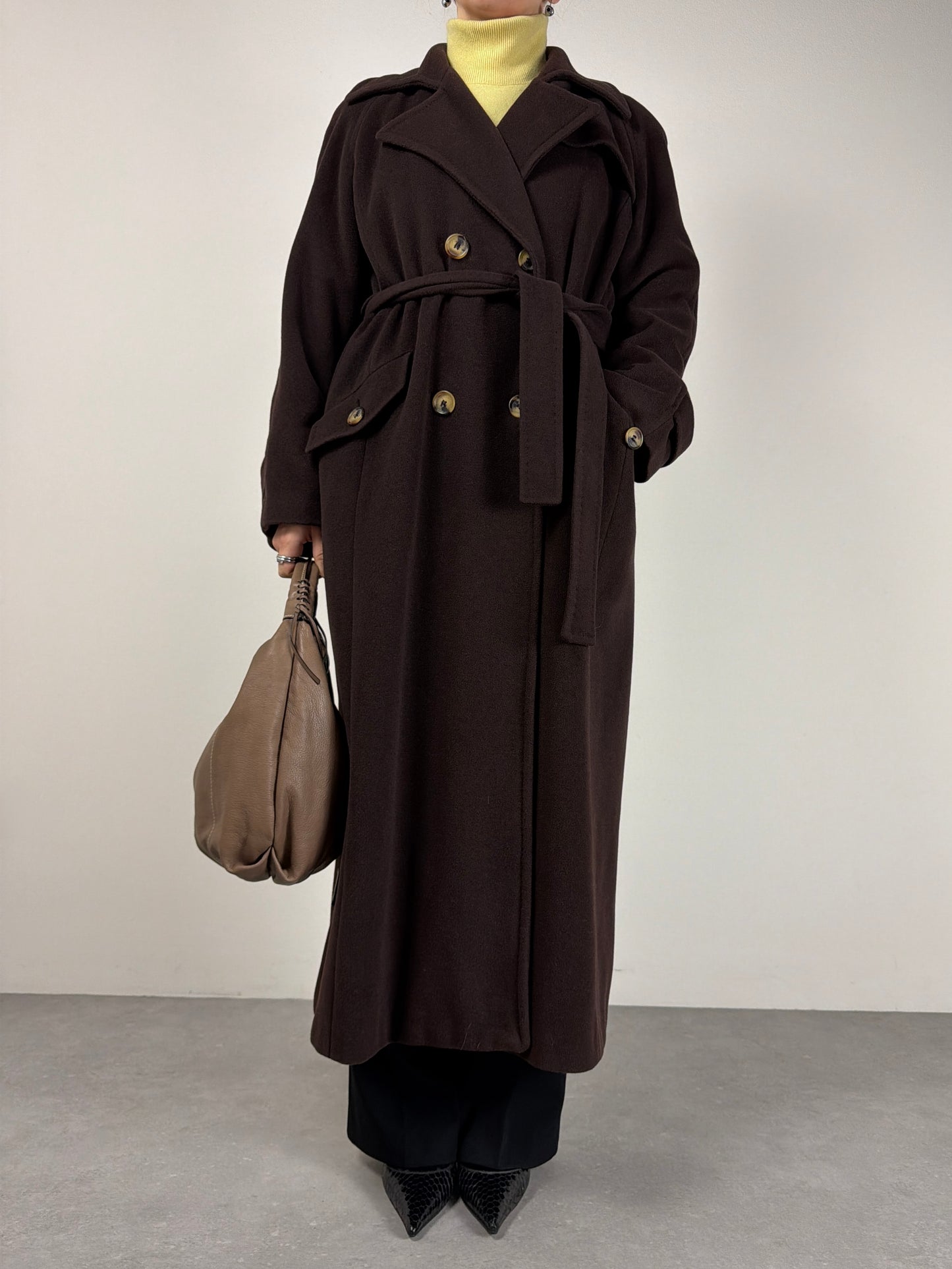 Cappotto lungo in lana color cioccolato