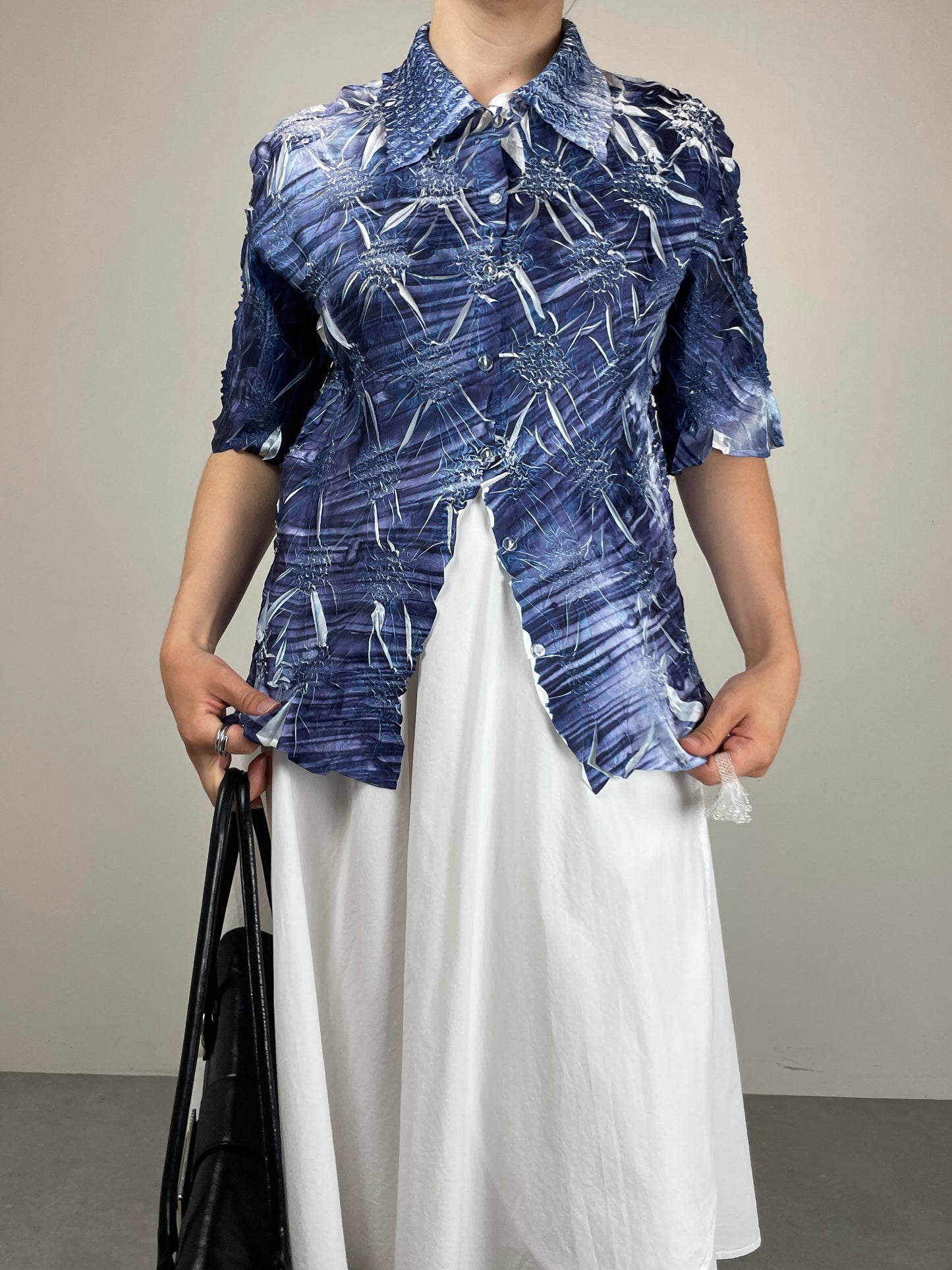 Camicia misto seta in tessuto effetto tridimensionale
