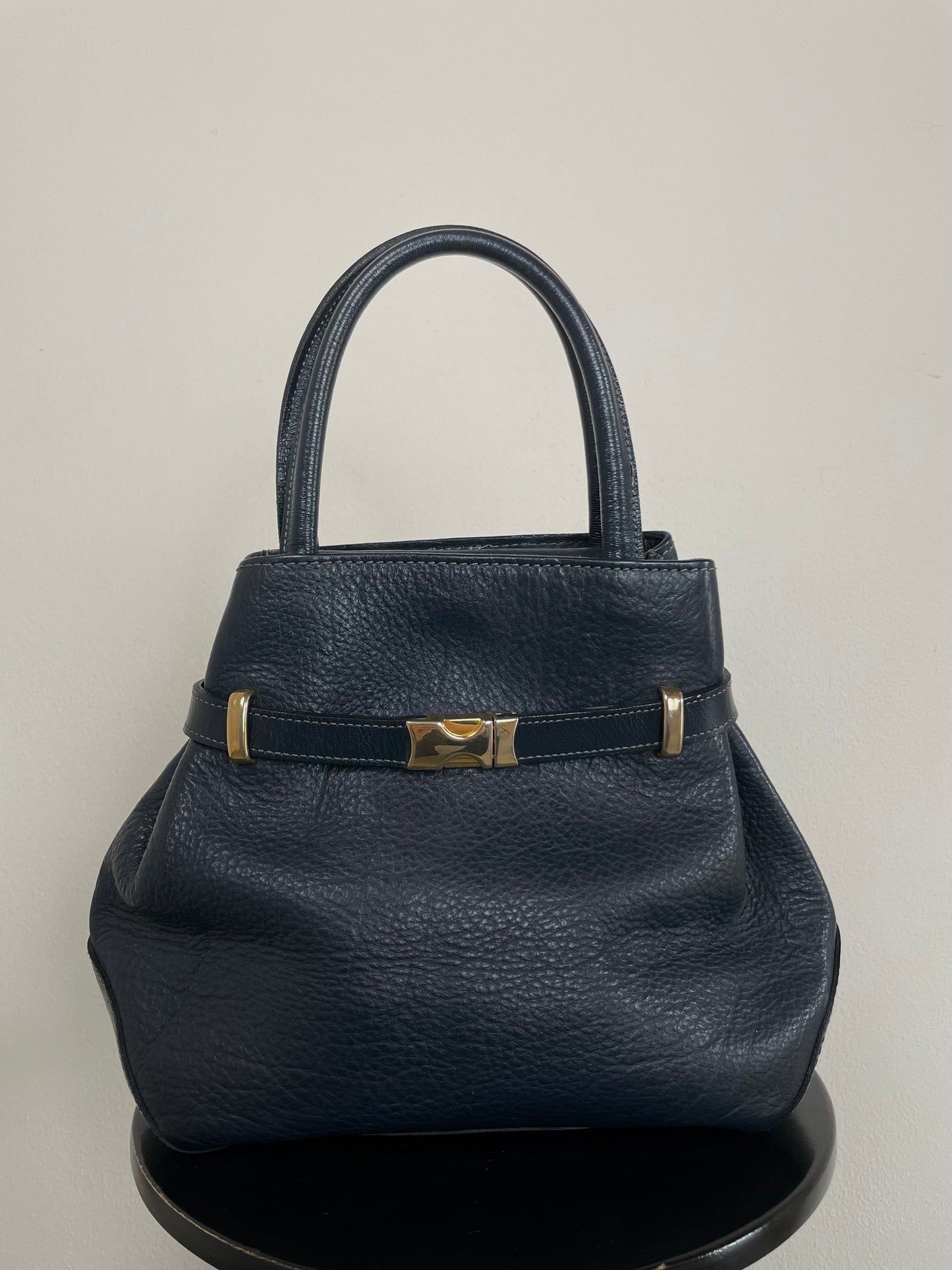 Blue leather handbag