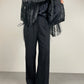 Chiodo vintage in pelle con frange e rose