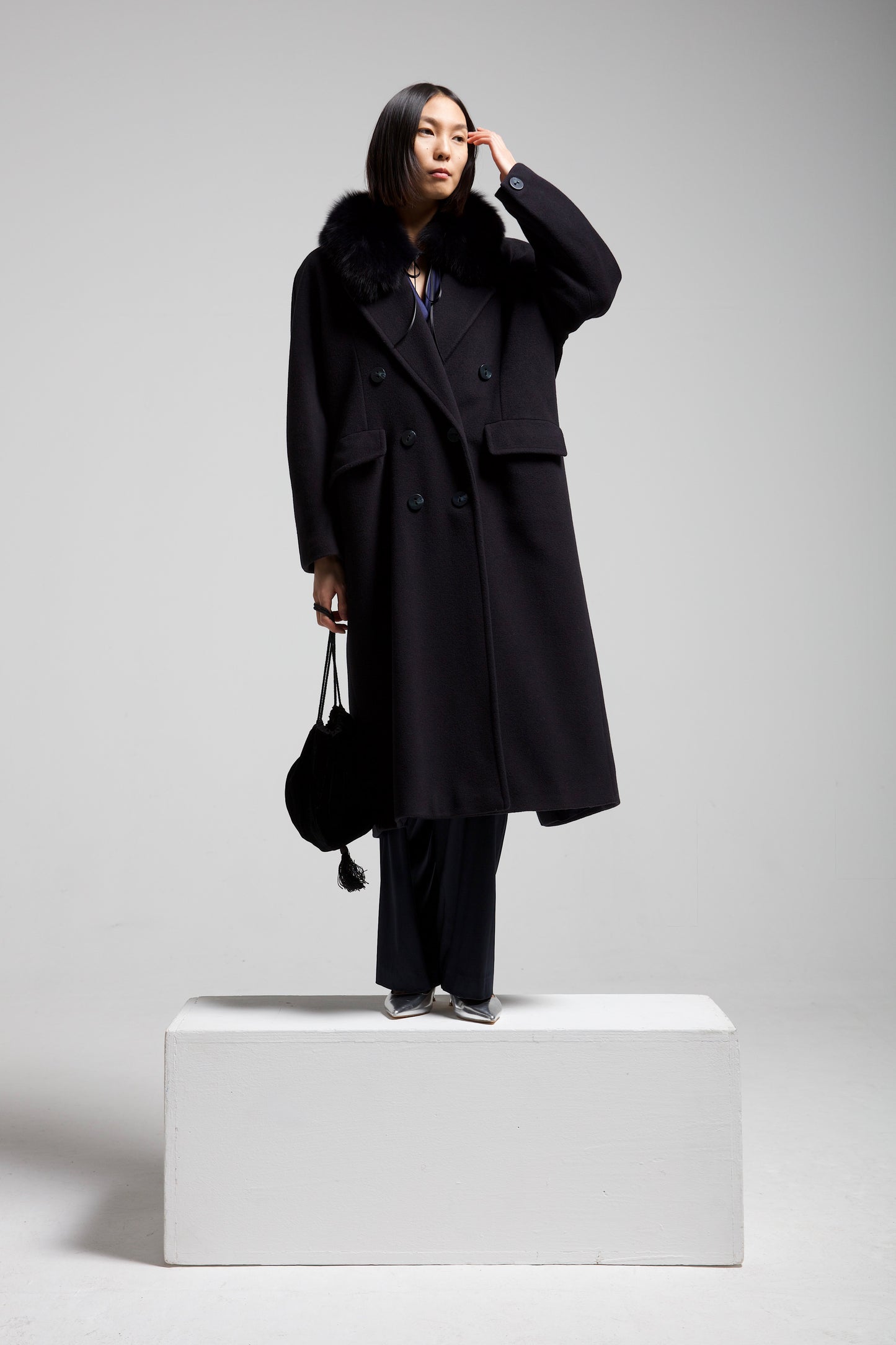 Cappotto a doppiopetto in lana blu