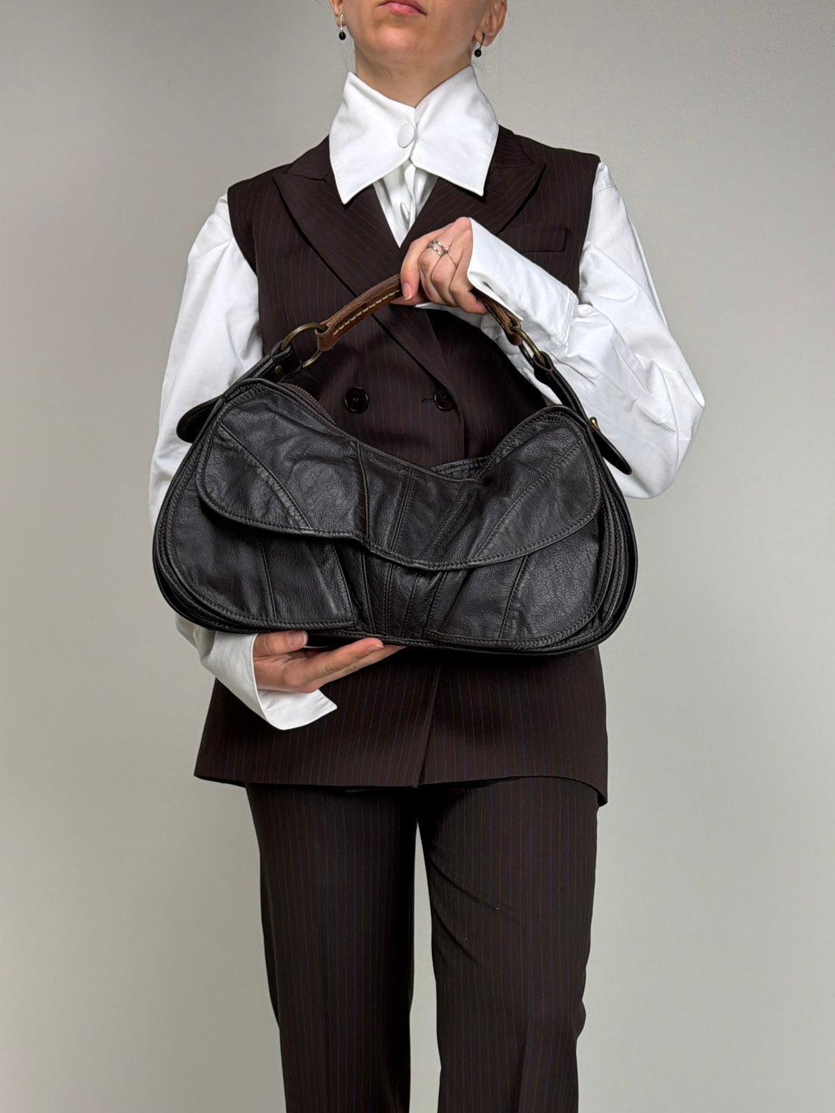Borsa da spalla in vera pelle testa di moro