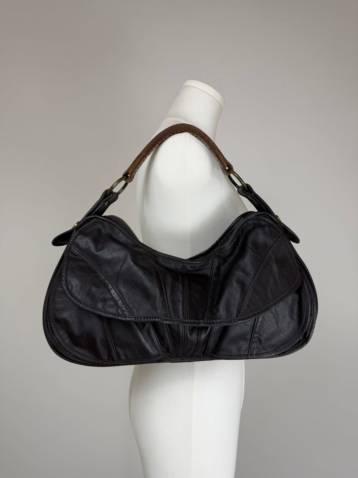 Borsa da spalla in vera pelle testa di moro