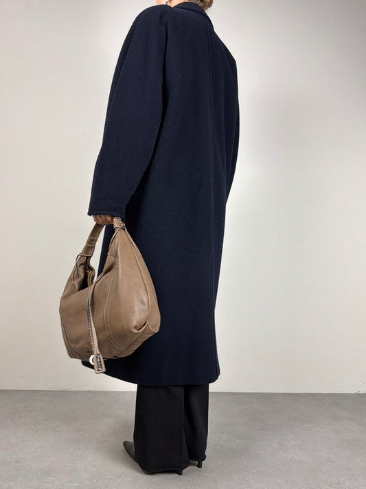 Cappotto blu a doppiopetto in lana e cashmere