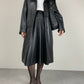 Trench in vera pelle con collo in pelliccia Mongolia