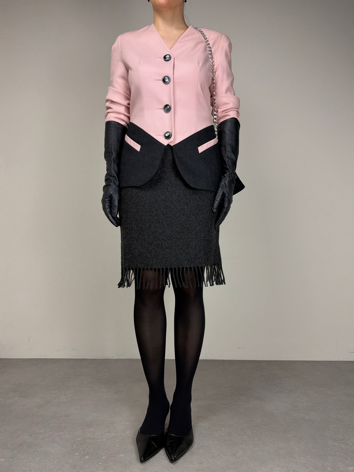 Blazer vintage in lana bicolore rosa e grigio