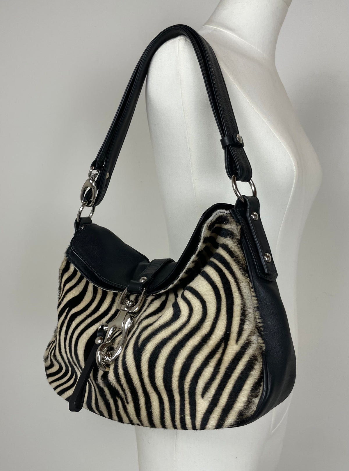 Borsa in vera pelle con pannello in cavallino zebrato