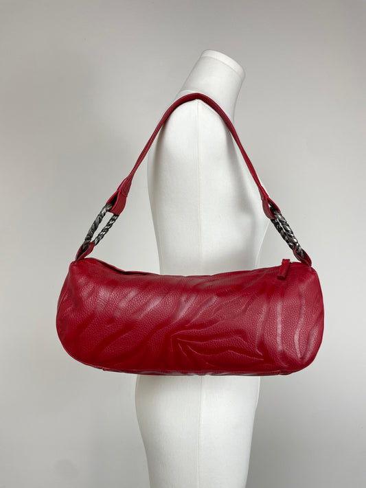 Borsa in pelle bordeaux con effetto zebrato