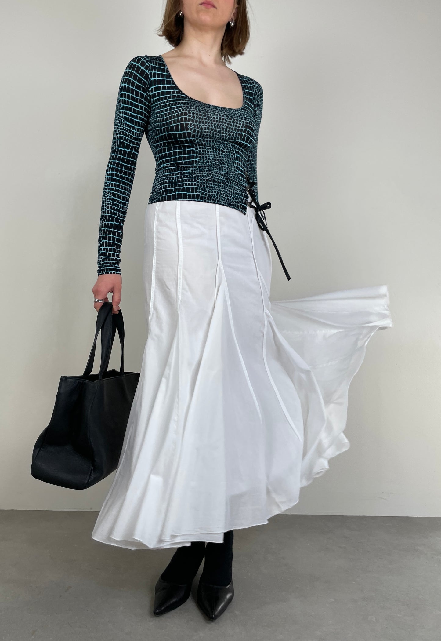 Asymmetric midi cotton skirt