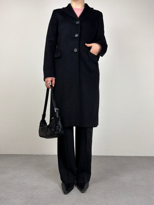 Cinzia Rocca cappotto nero in pura lana vergine Loro Piana