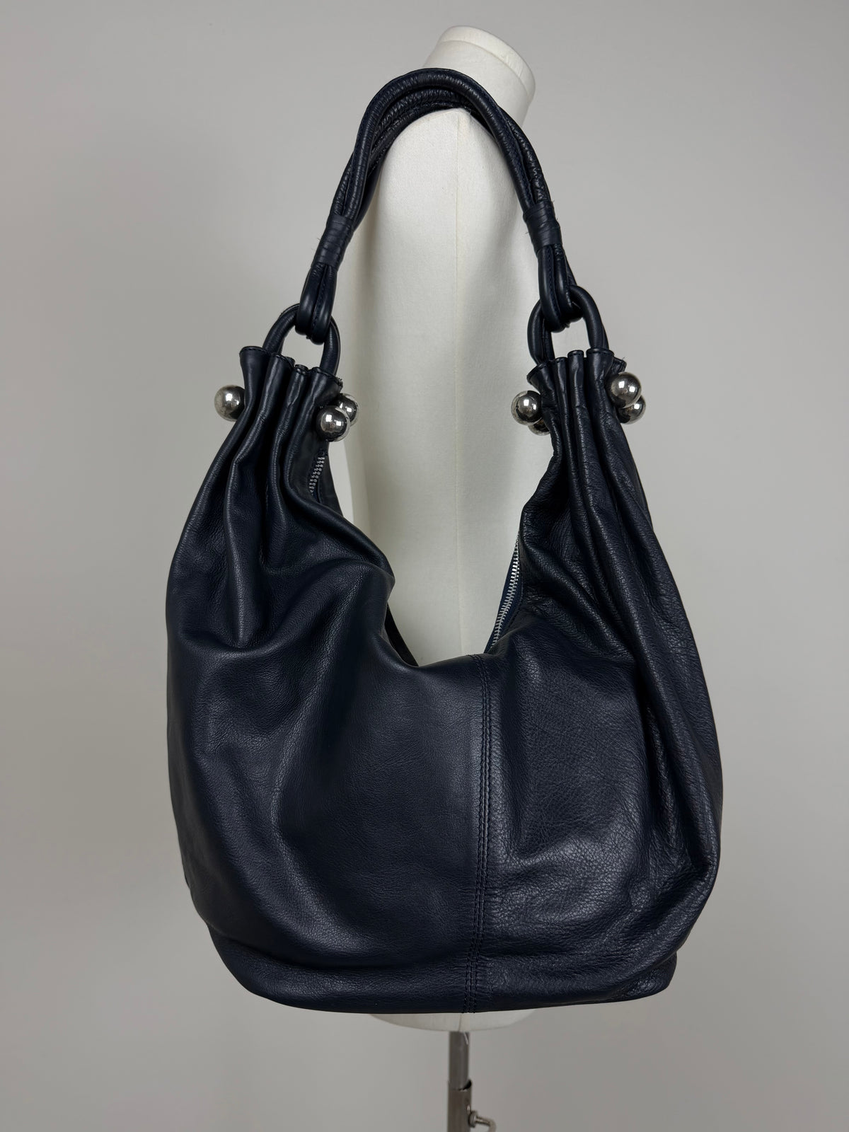 Hobo bag in vera pelle blu