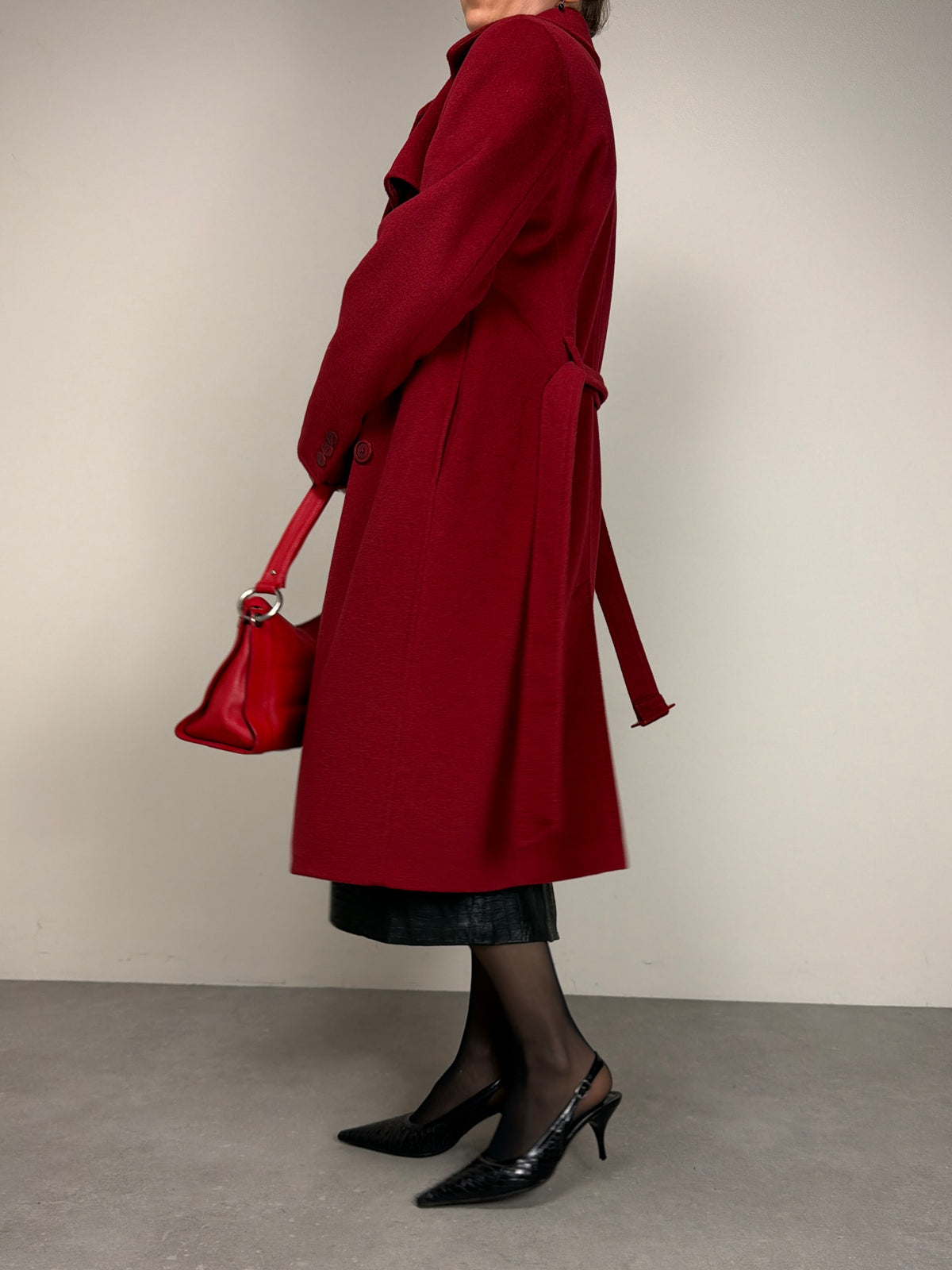 Cappotto bordeaux in lana cashmere e angora