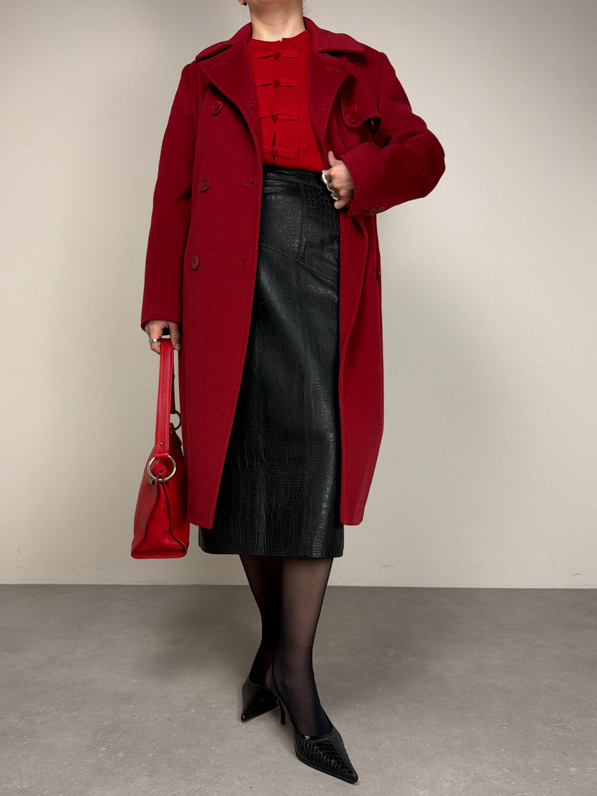 Cappotto bordeaux in lana cashmere e angora