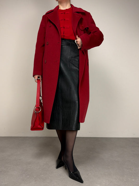 Cappotto bordeaux in lana cashmere e angora