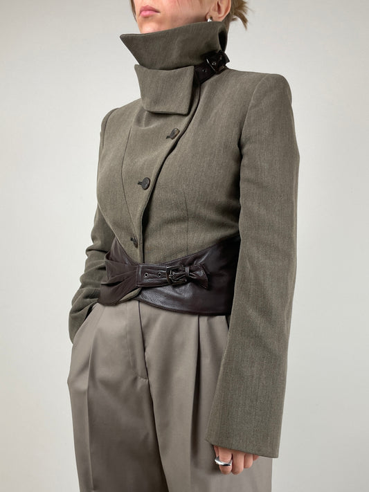 Armani Collezioni giacchetta in lana con dettagli in pelle