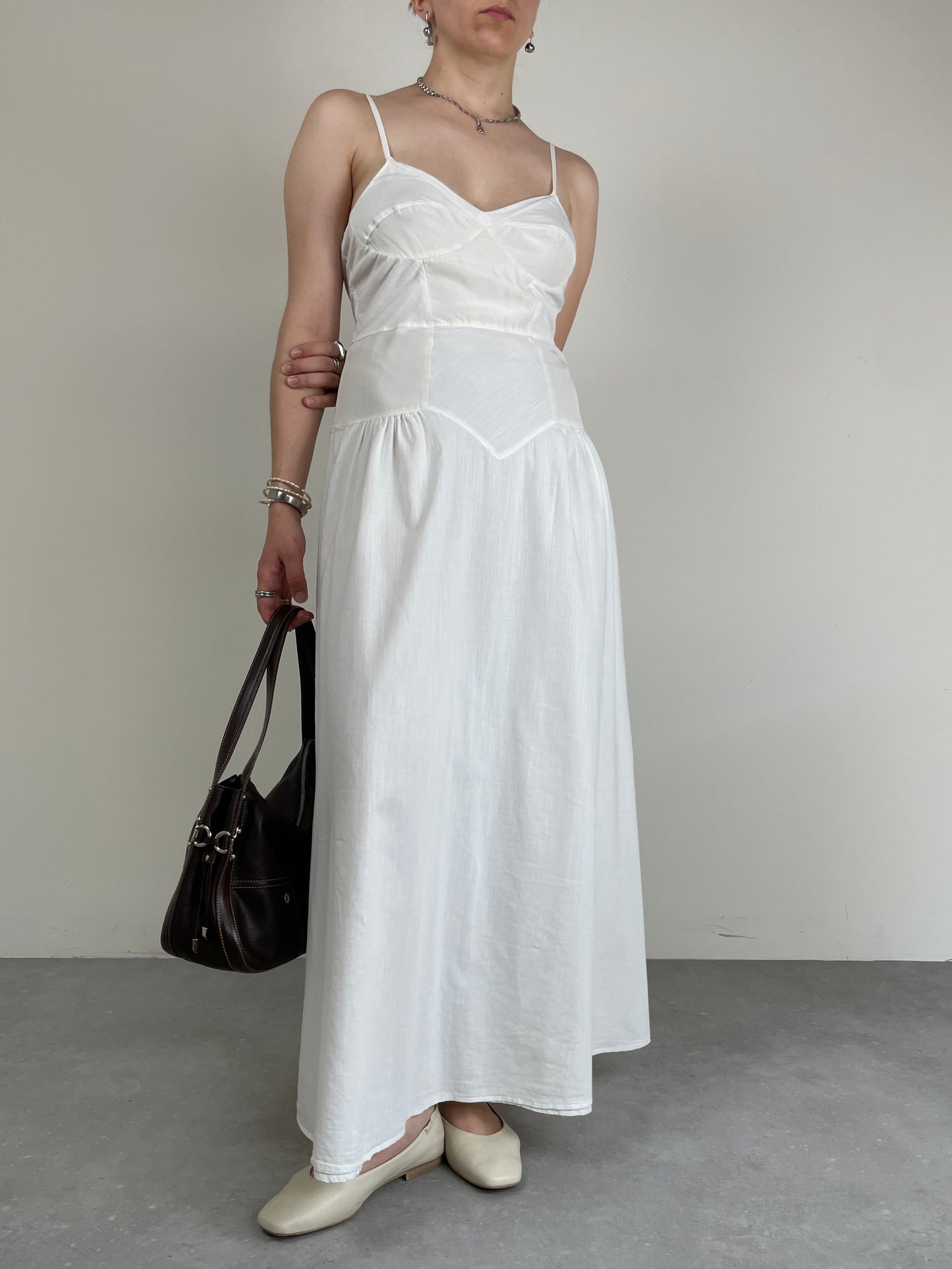 Abito lungo bustier con inserti in seta