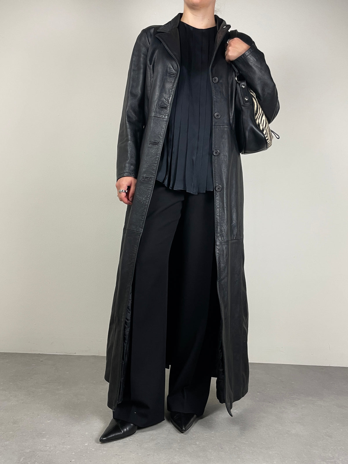 Trench lungo in vera pelle nero