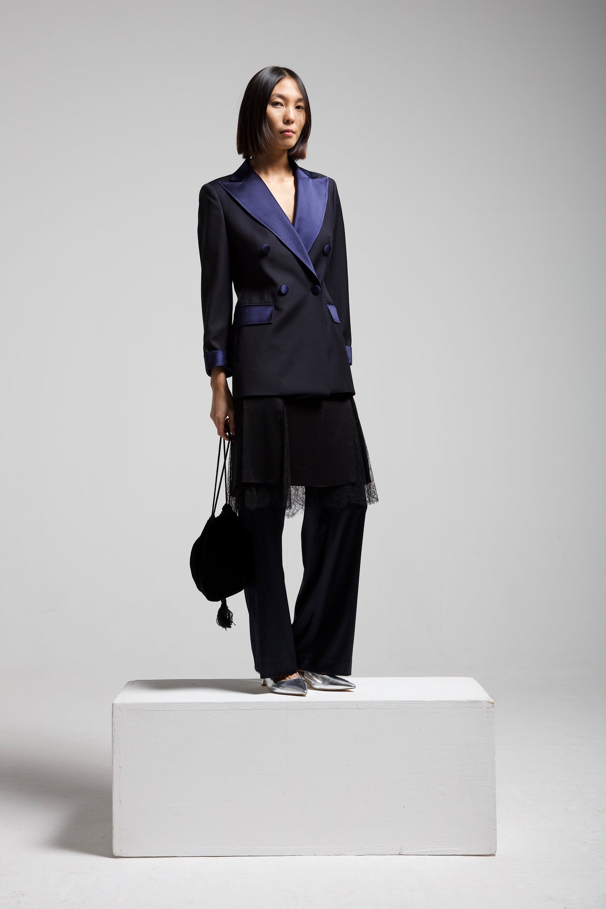 Blazer smoking vintage in lana blu