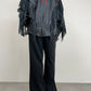 Chiodo vintage in pelle con frange e rose