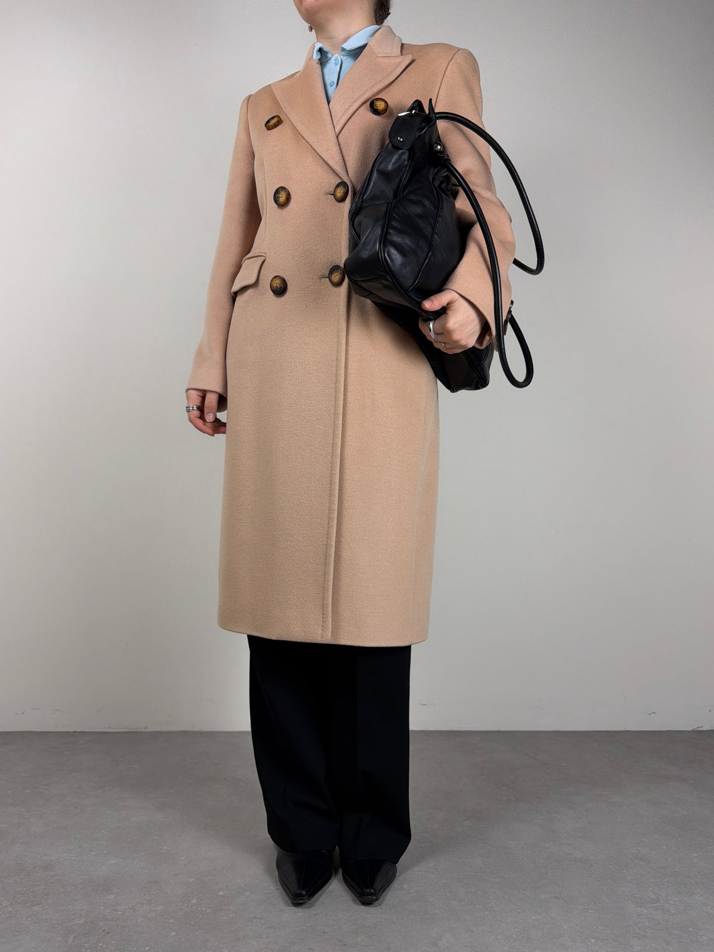 Cappotto vintage a doppiopetto in lana cashmere e angora