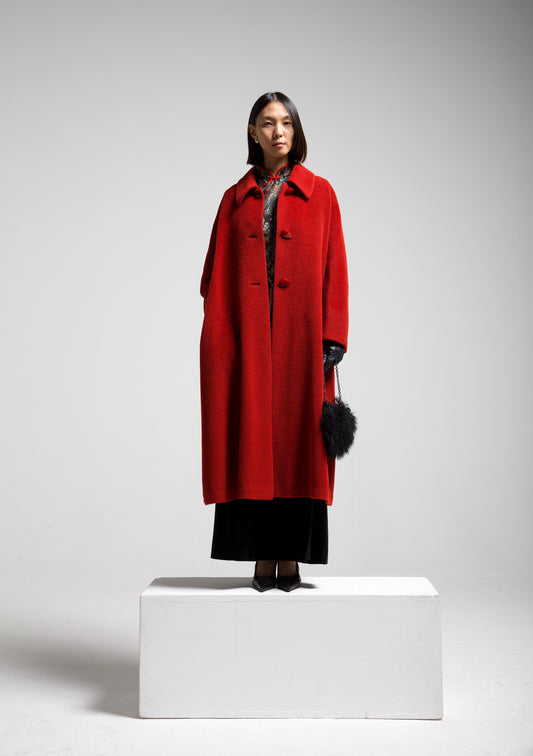 Cappotto rosso in 100% alpaca