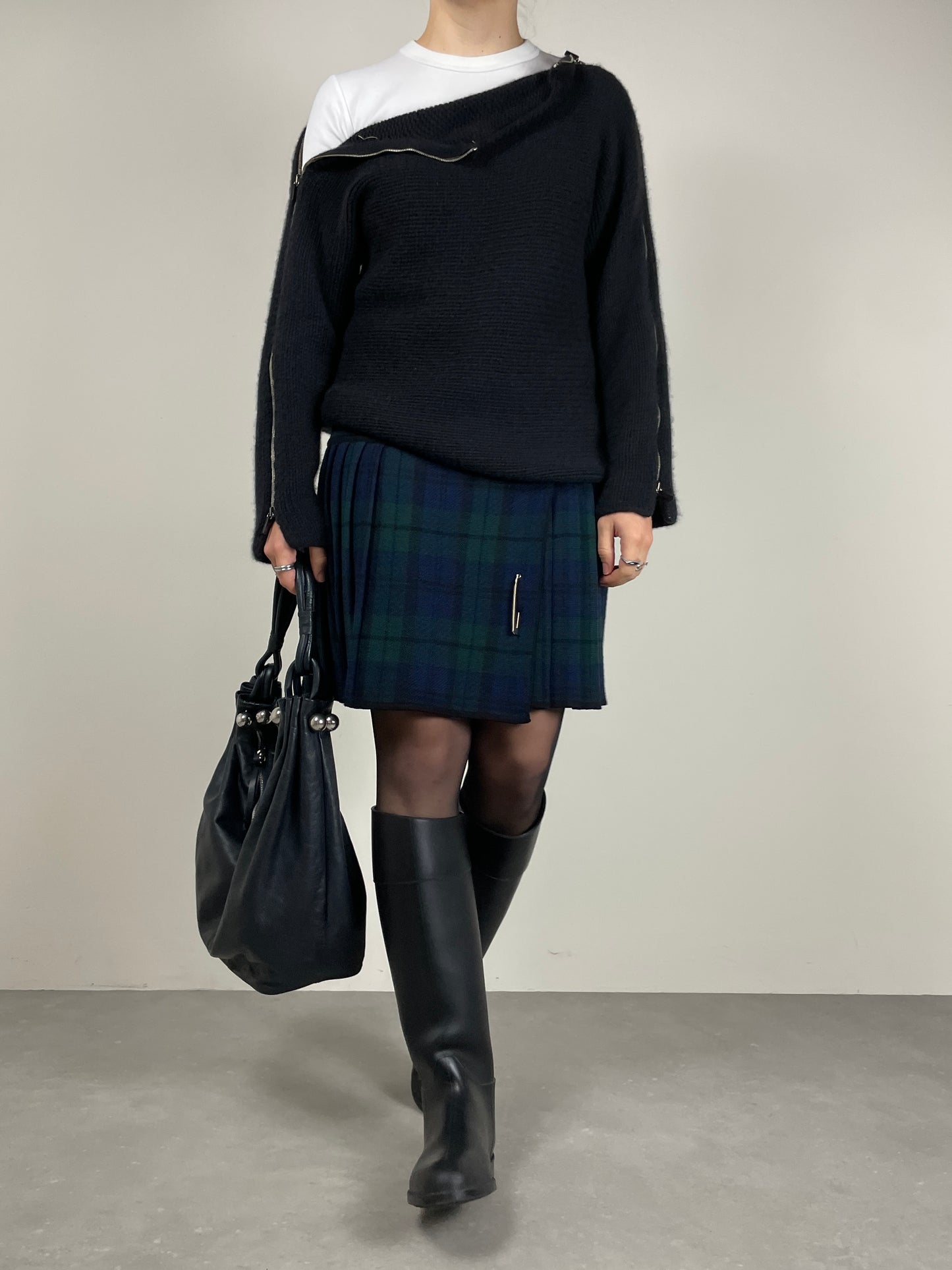 Maglione in 100% puro cashmere blu con zip sulle maniche