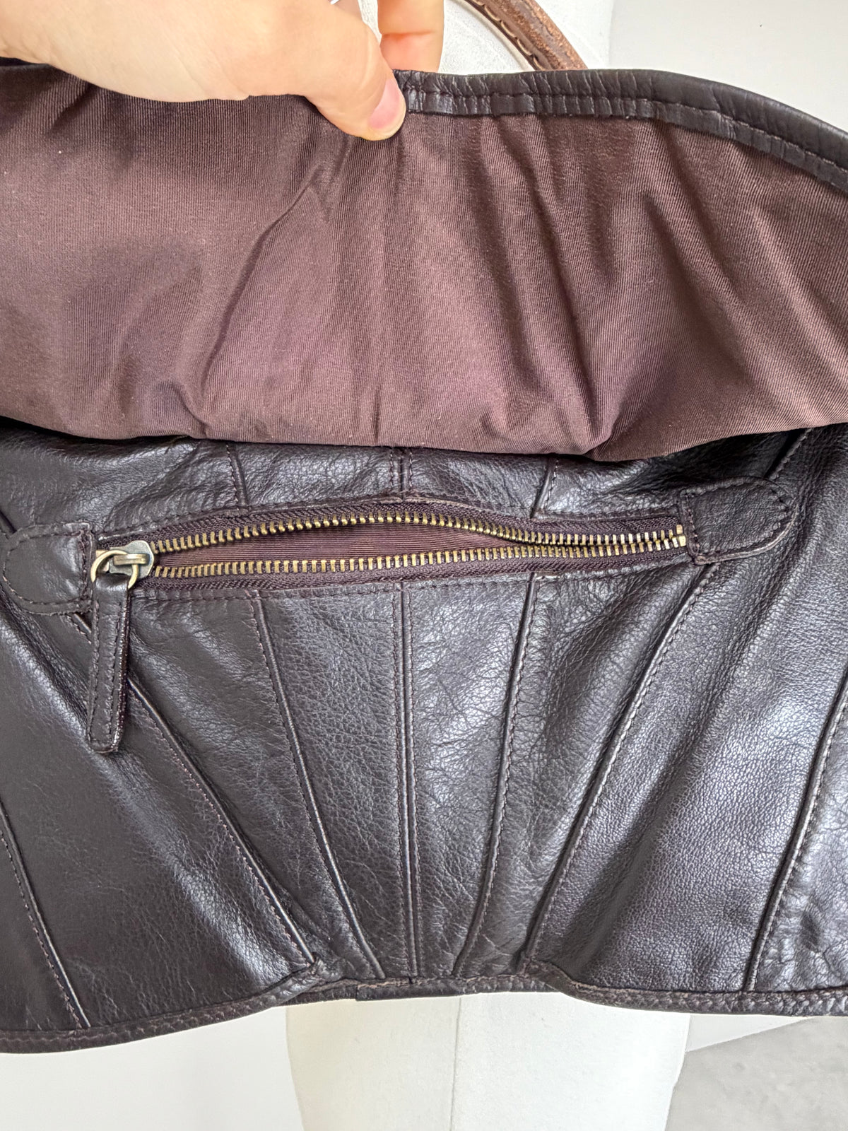 Borsa da spalla in vera pelle testa di moro