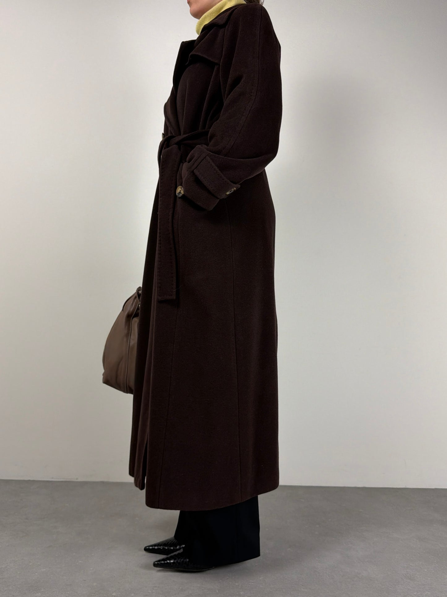 Cappotto lungo in lana color cioccolato
