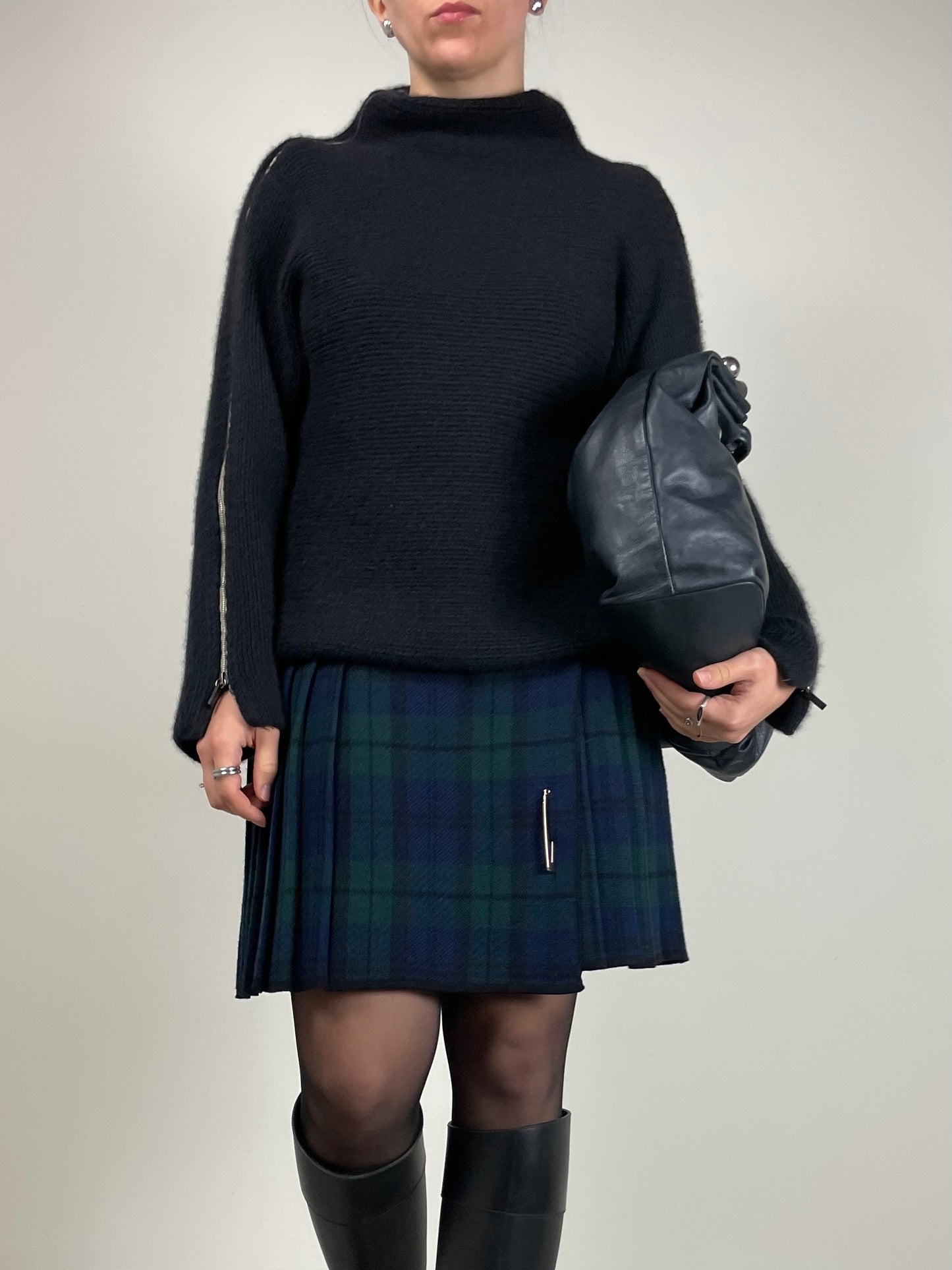 Maglione in 100% puro cashmere blu con zip sulle maniche