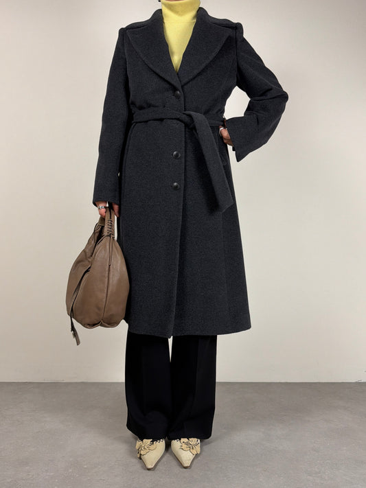 Cappotto in lana, angora e seta color grigio made in Italy