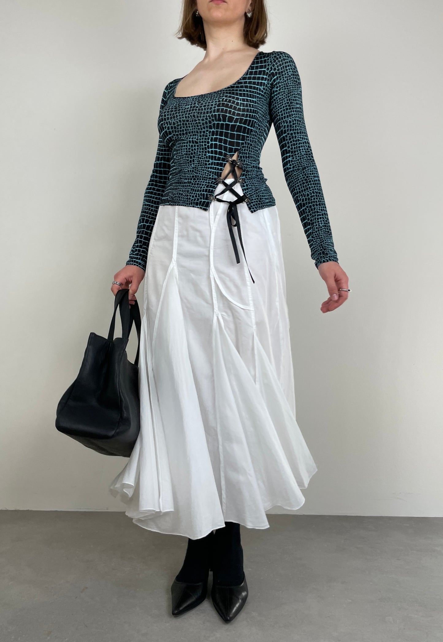 Asymmetric midi cotton skirt